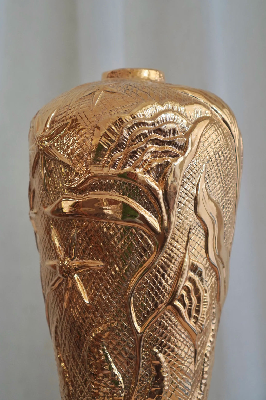 Ukiran Bunga Vase in Gold by Tantri Mustika