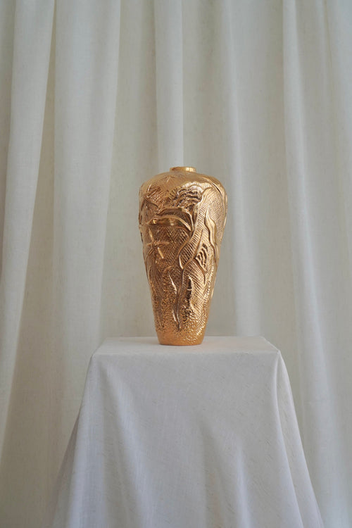 Ukiran Bunga Vase in Gold by Tantri Mustika