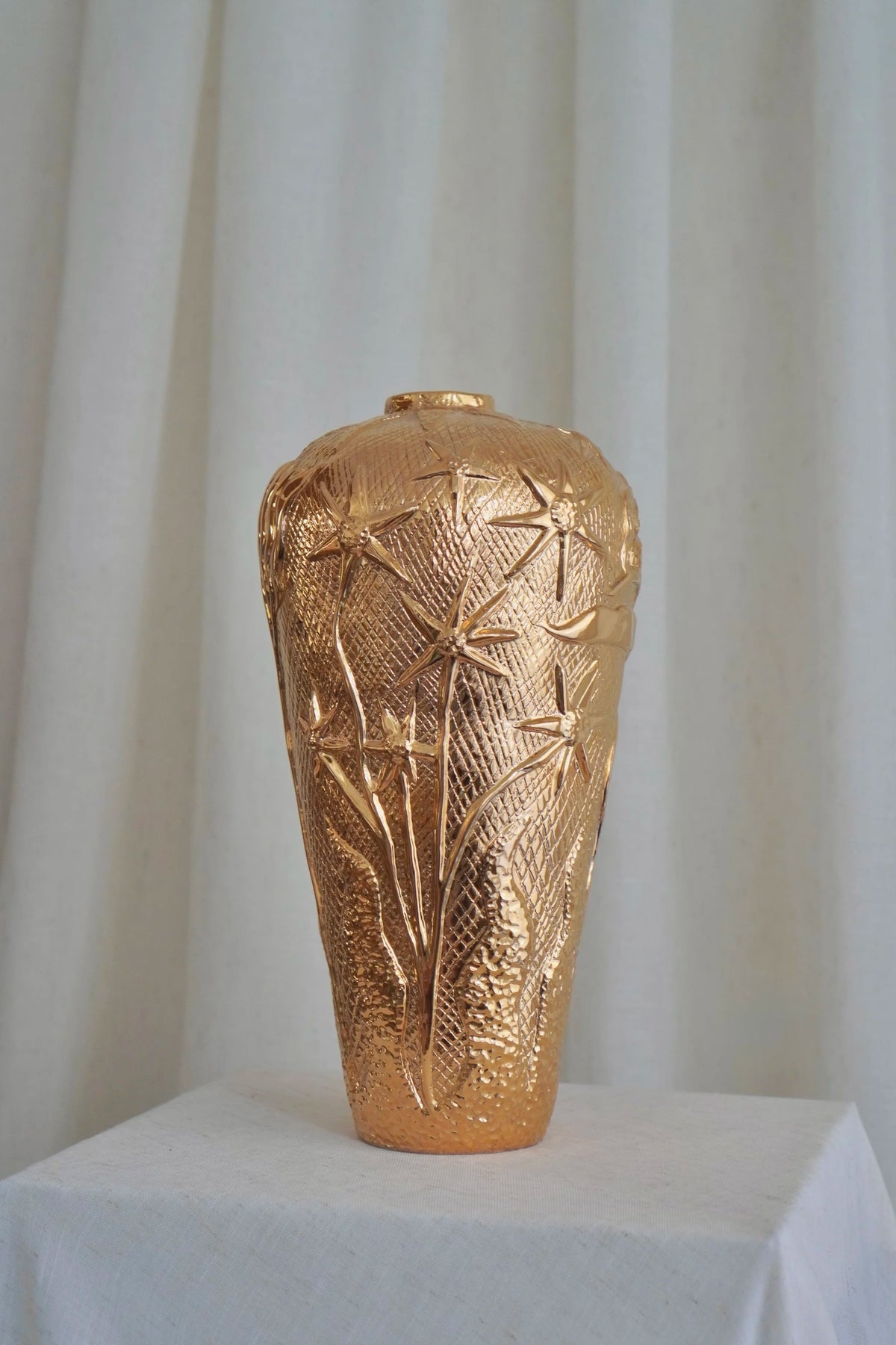 Ukiran Bunga Vase in Gold by Tantri Mustika