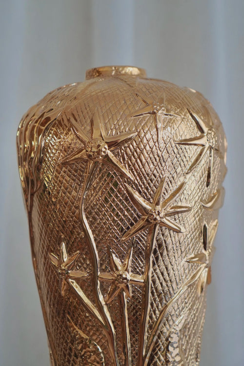 Ukiran Bunga Vase in Gold by Tantri Mustika