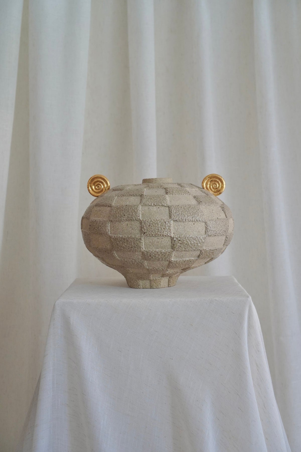 Checkered Relic Vessel with Gold Lustre by Tantri Mustika
