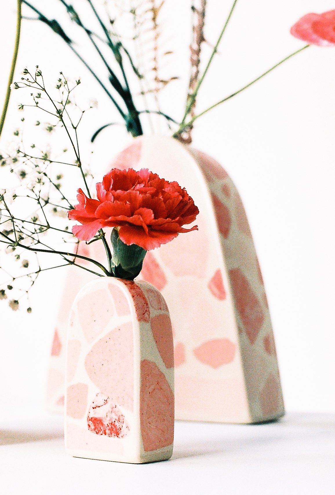 Terrazzo vases in pink, by Tantri Mustika
