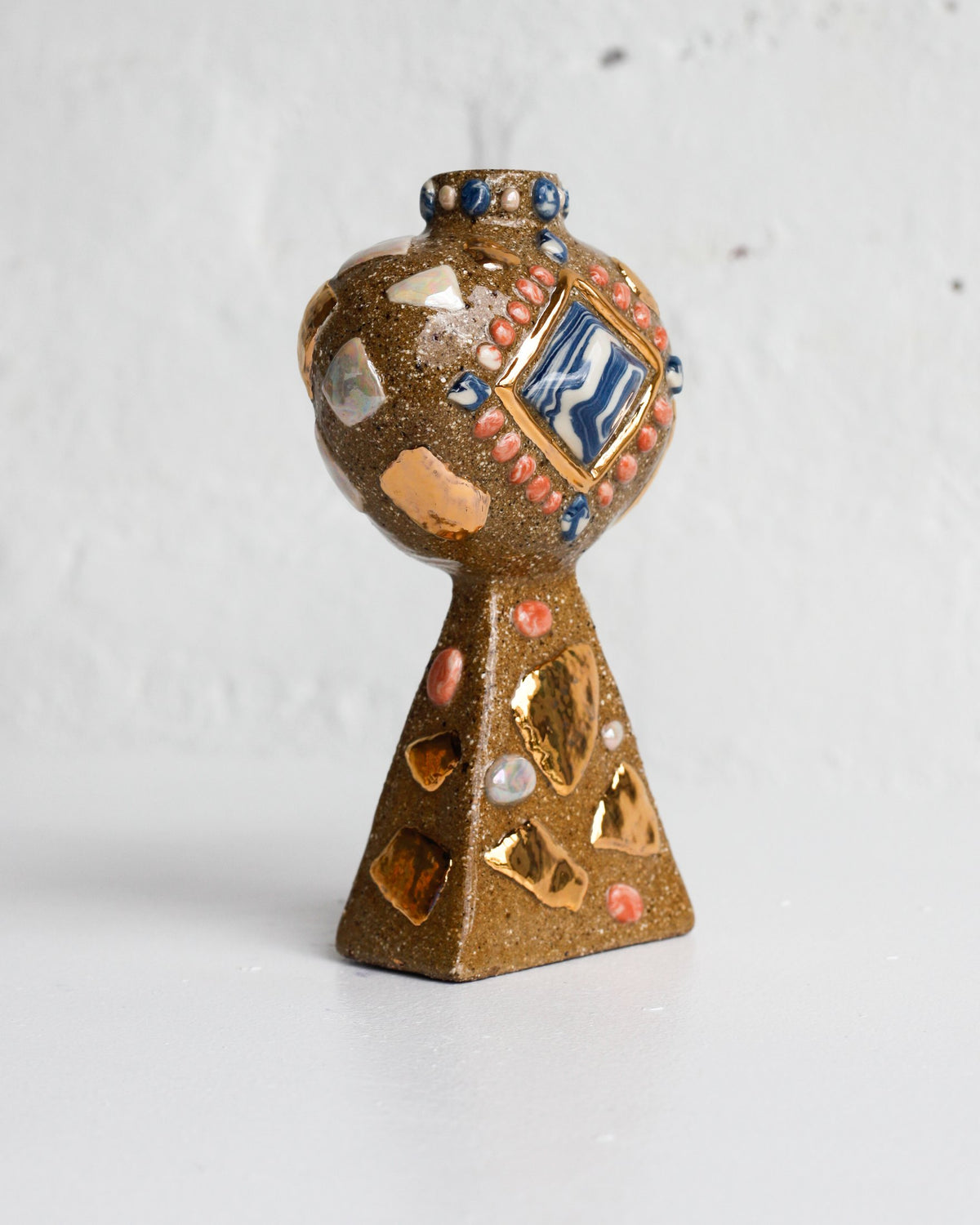 Side view of the blue tile vessel by Tantri Mustika, The Curiosities 2019