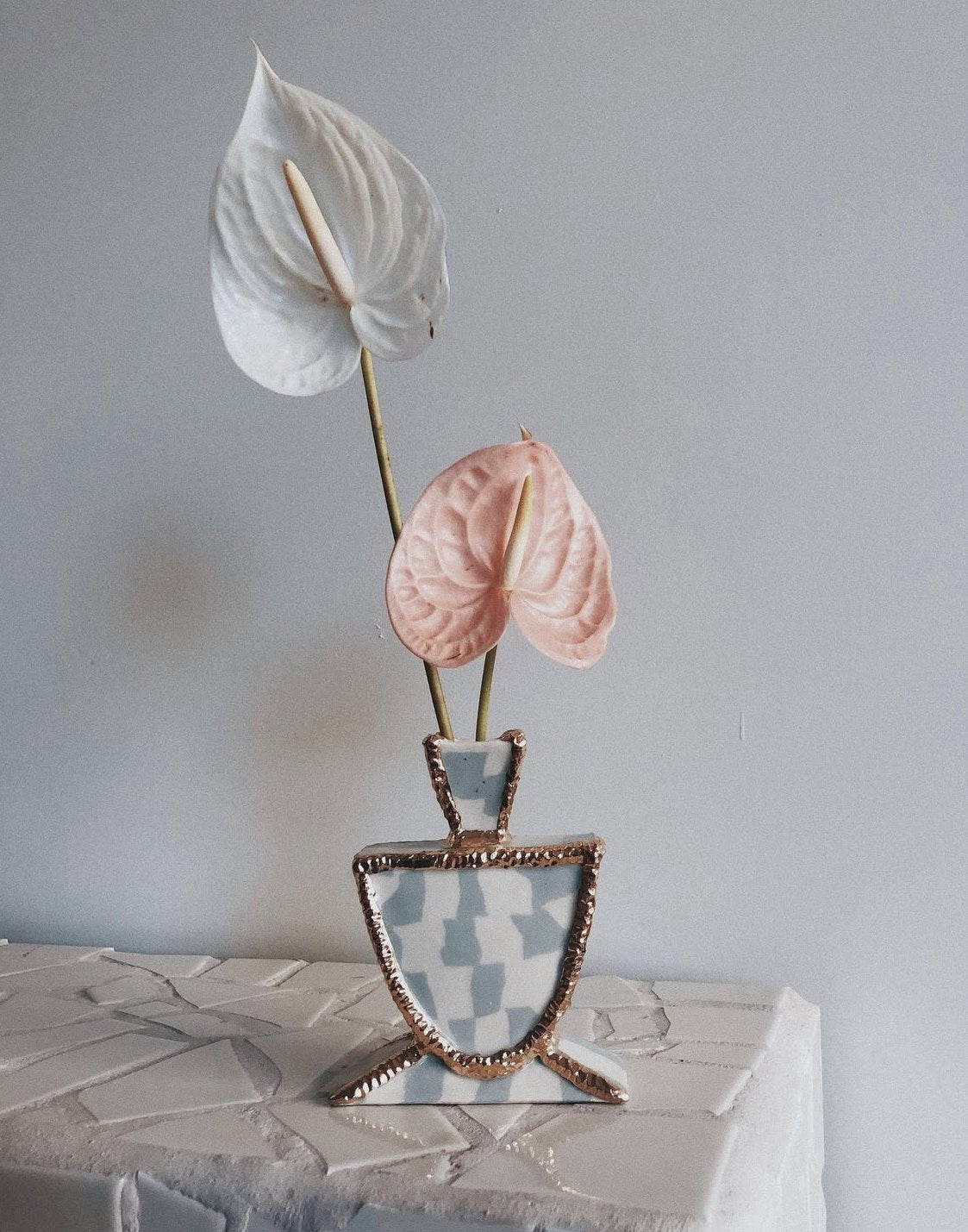 Nerikomi vase in blue-grey and white, by Tantri Mustika