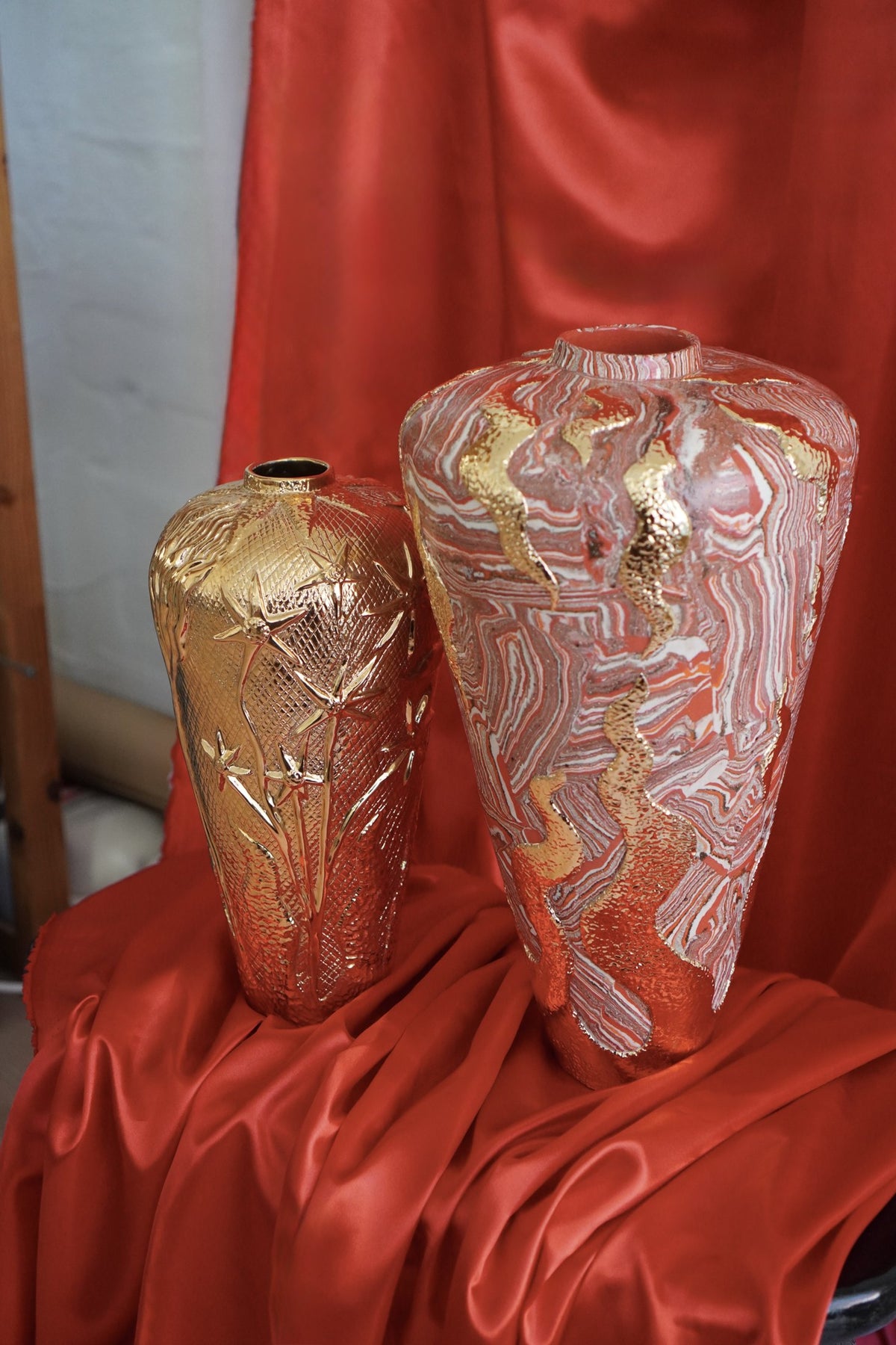 Panas Vessel and Golden Ukiran Bunga Vessel by Tantri Mustika