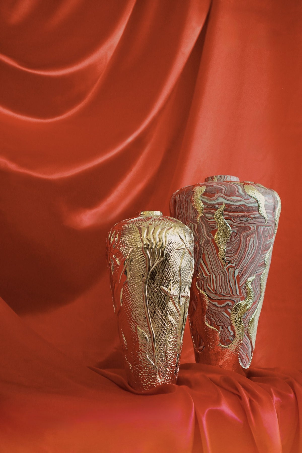 Panas Vessel and Golden Ukiran Bunga Vessel by Tantri Mustika