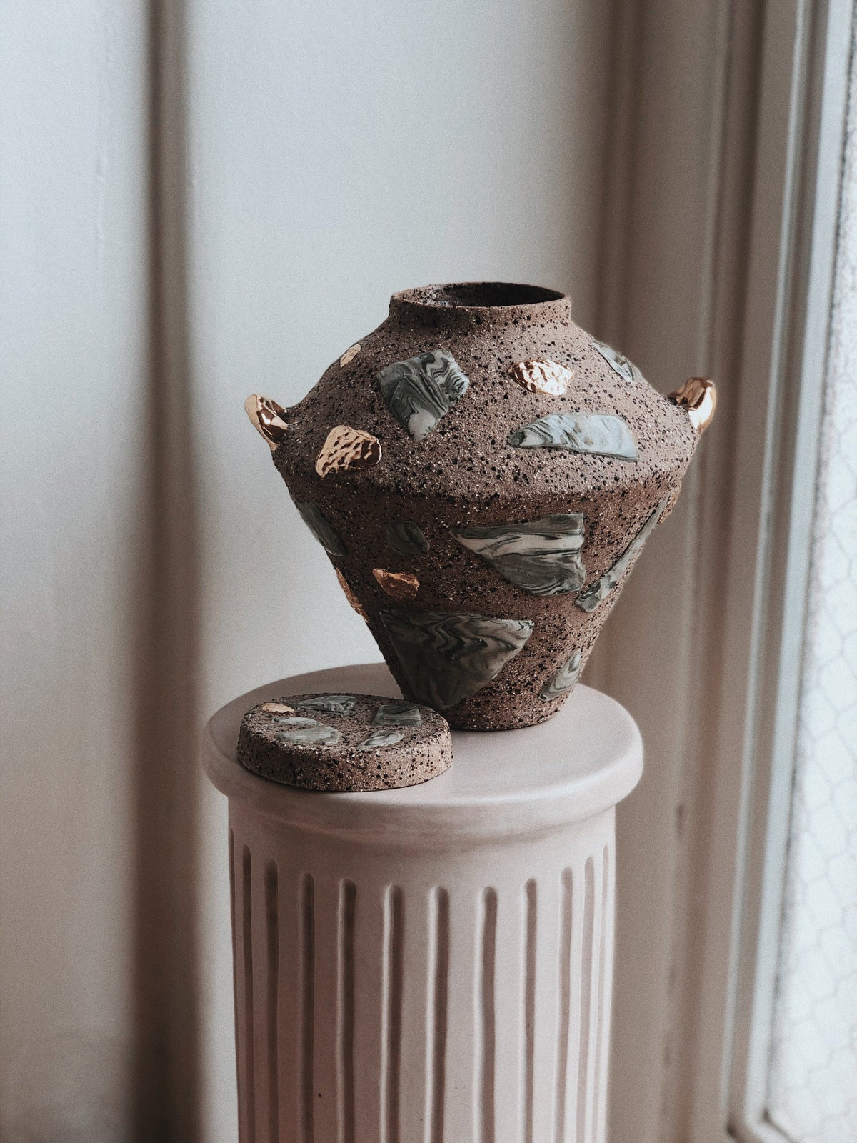 Relic vessel with gold lustre, from Tantri Mustika’s terrazzo Relics series