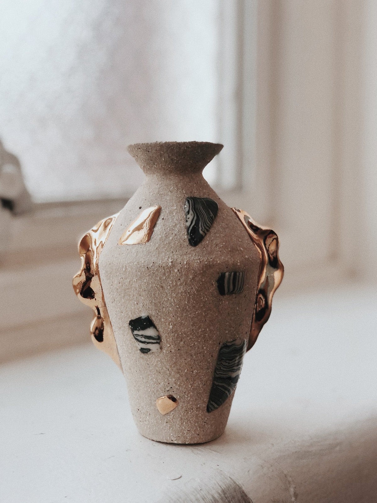 Relic vase with gold lustre handles, from Tantri Mustika’s terrazzo Relics series